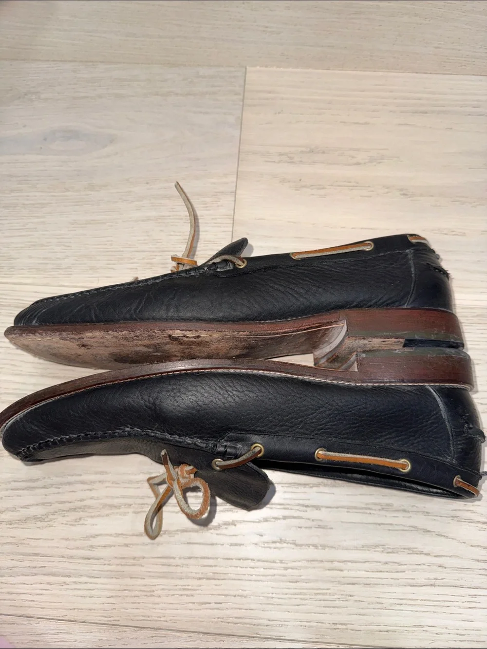 Men's midnight Navy Leather Moccasin Loafers with Tan Laces